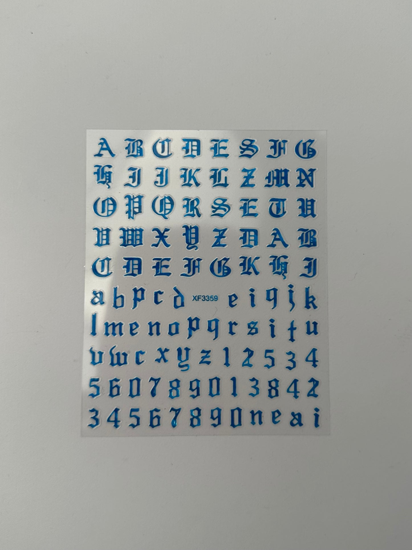 Blue Old English Lettering Stickers