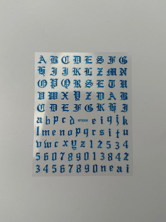 Blue Old English Lettering Stickers